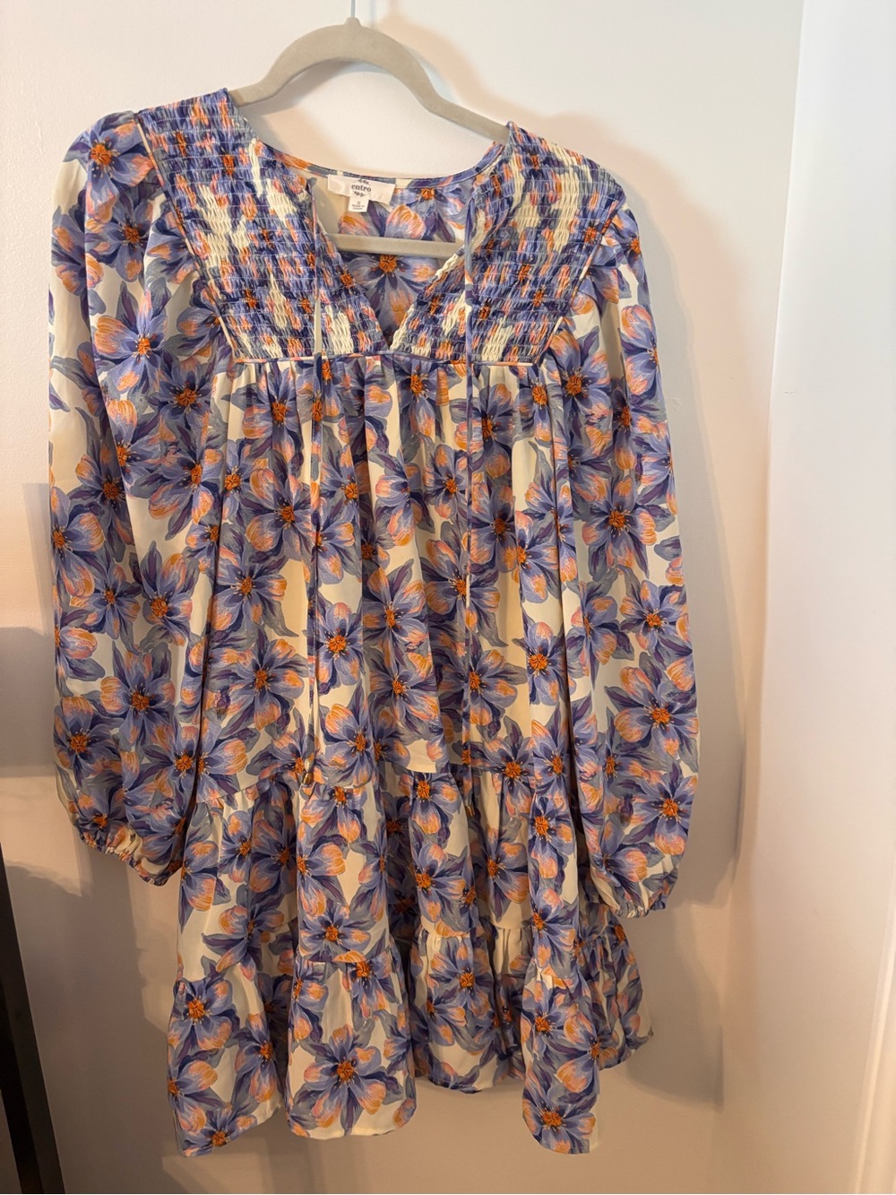 entro Purple Floral Smocked Dress with Orange Accents